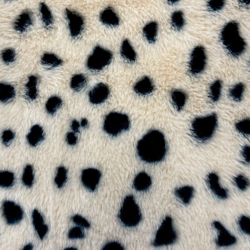 Printed Faux Rabbit Fur SERVAL Linen / Black